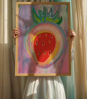 Colorful abstract strawberry with vibrant brush strokes