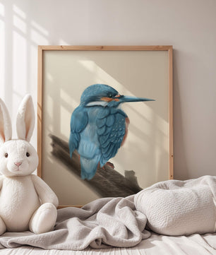 Illustration of a vibrant blue bird on a branch