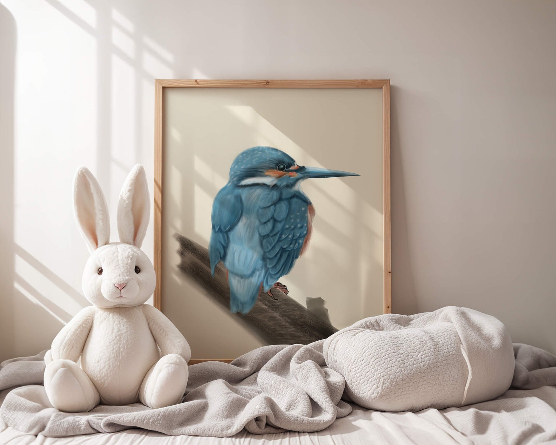 Illustration of a vibrant blue bird on a branch