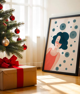 Dreamy Female Portrait with Abstract Circles in Modern Art Style - Mi tienda