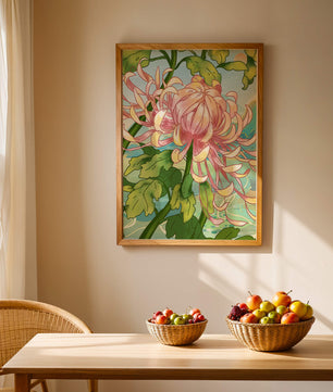 Belle illustration florale avec chrysanthème et feuilles vertes