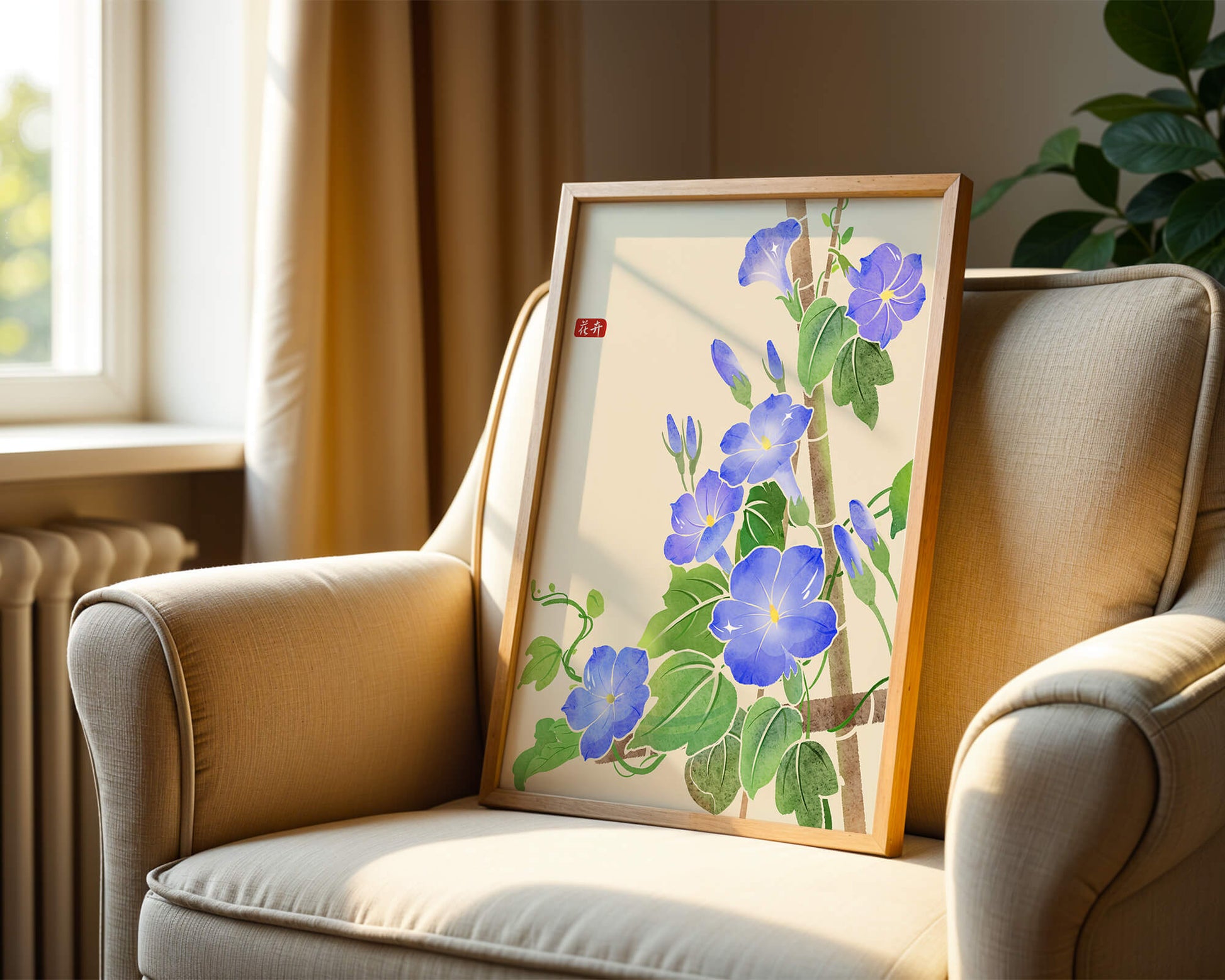 Obra floral delicada con glorias matutinas azules vibrantes