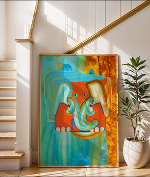 Pintura abstracta colorida de un elefante con tonos vibrantes y pinceladas artísticas