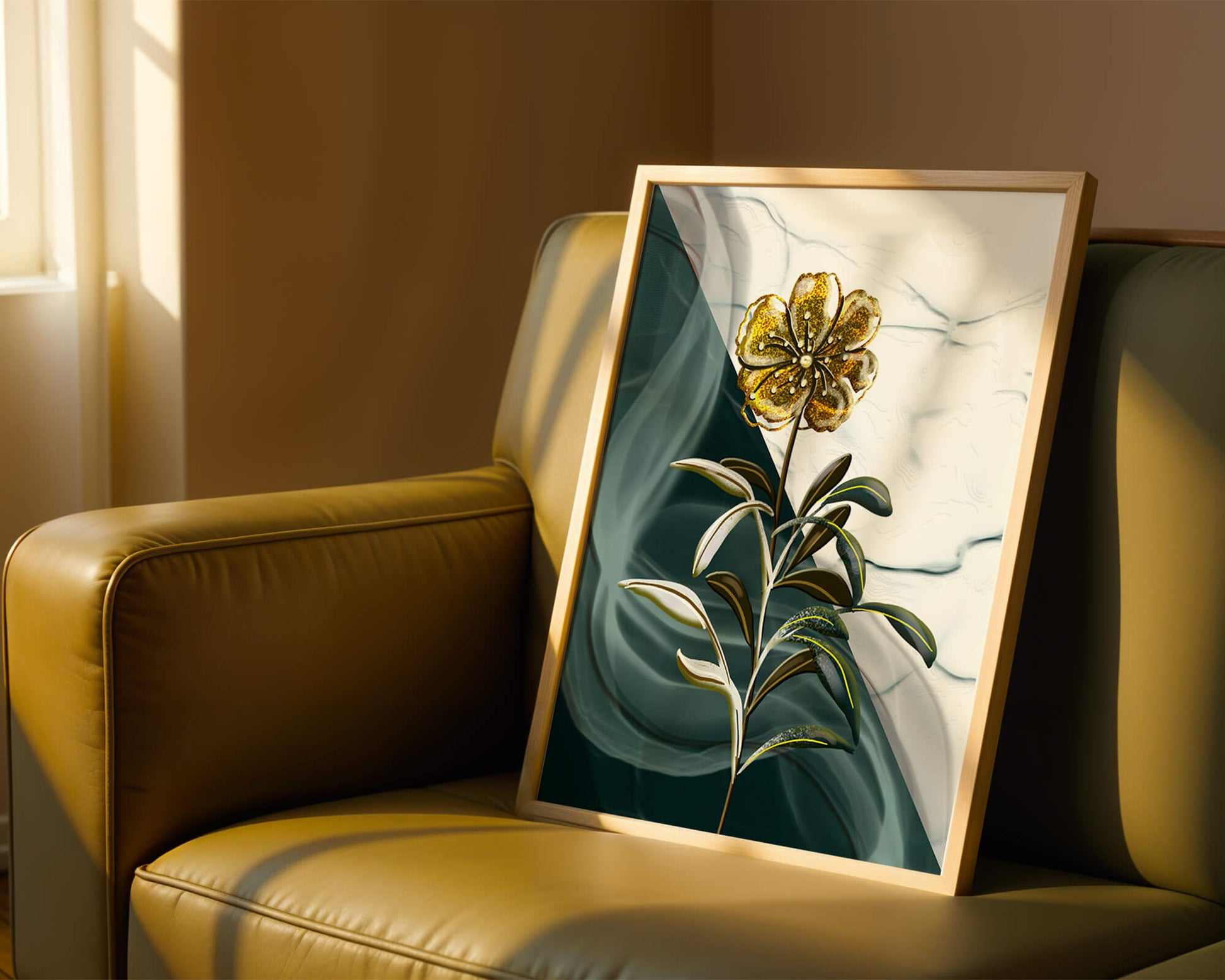 Elegant floral design with gold accents on abstract background