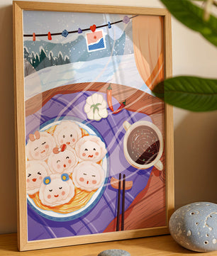 Charming Dumpling Faces on a Cozy Winter Table with Mountain View - Mi tienda