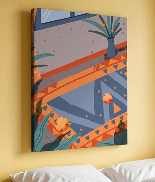 Modern Abstract Interior with Geometric Patterns and Plant