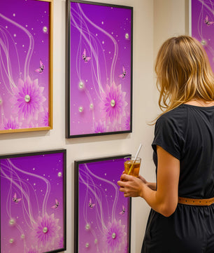 Design floral violet rêveur avec des papillons et des perles