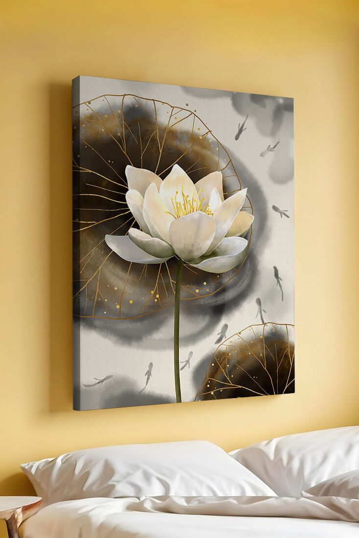 Illustration of a lotus flower with golden accents