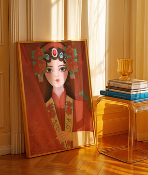Traditional Asian Portrait with Floral Headdress and Elegant Garments - Mi tienda