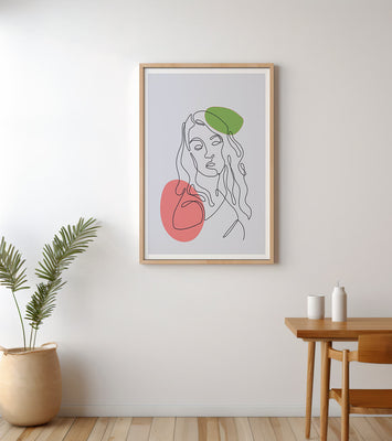 Line Art Portrait on Gray Background with Color Accents