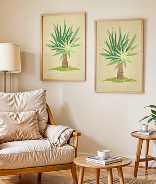 Illustrated tropical yucca plant with a textured background