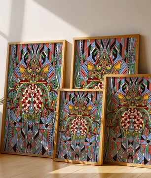 Colorful Geometric Pattern with Symmetrical Design and Abstract Motif