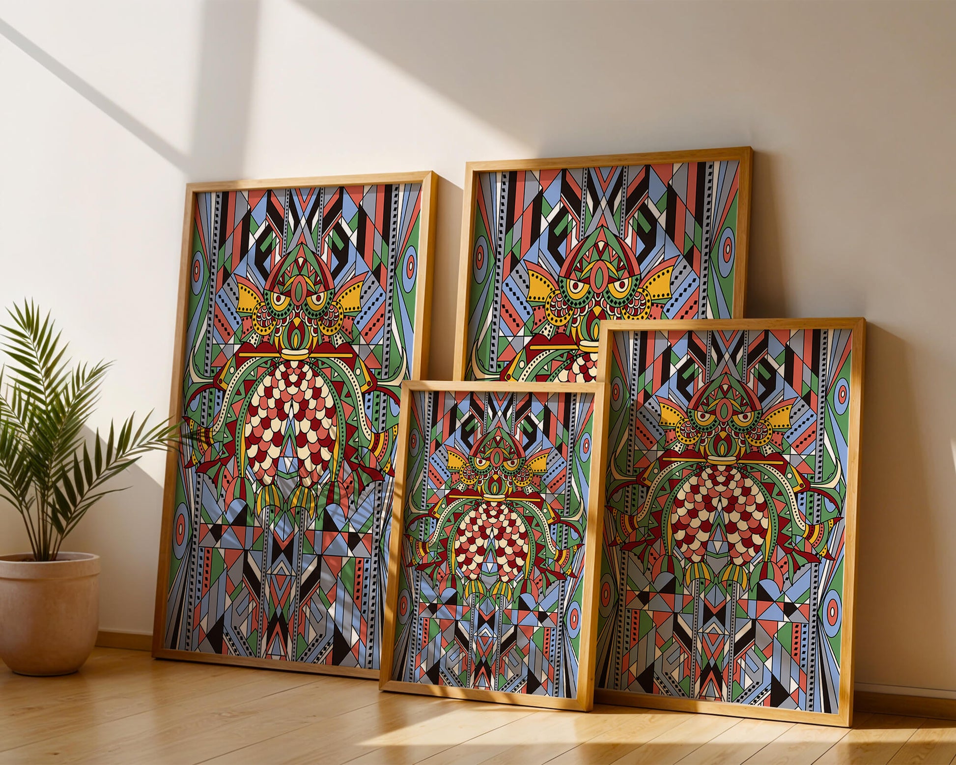 Colorful Geometric Pattern with Symmetrical Design and Abstract Motif