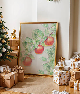 Ilustración de manzanas en la rama de un árbol con hojas verdes