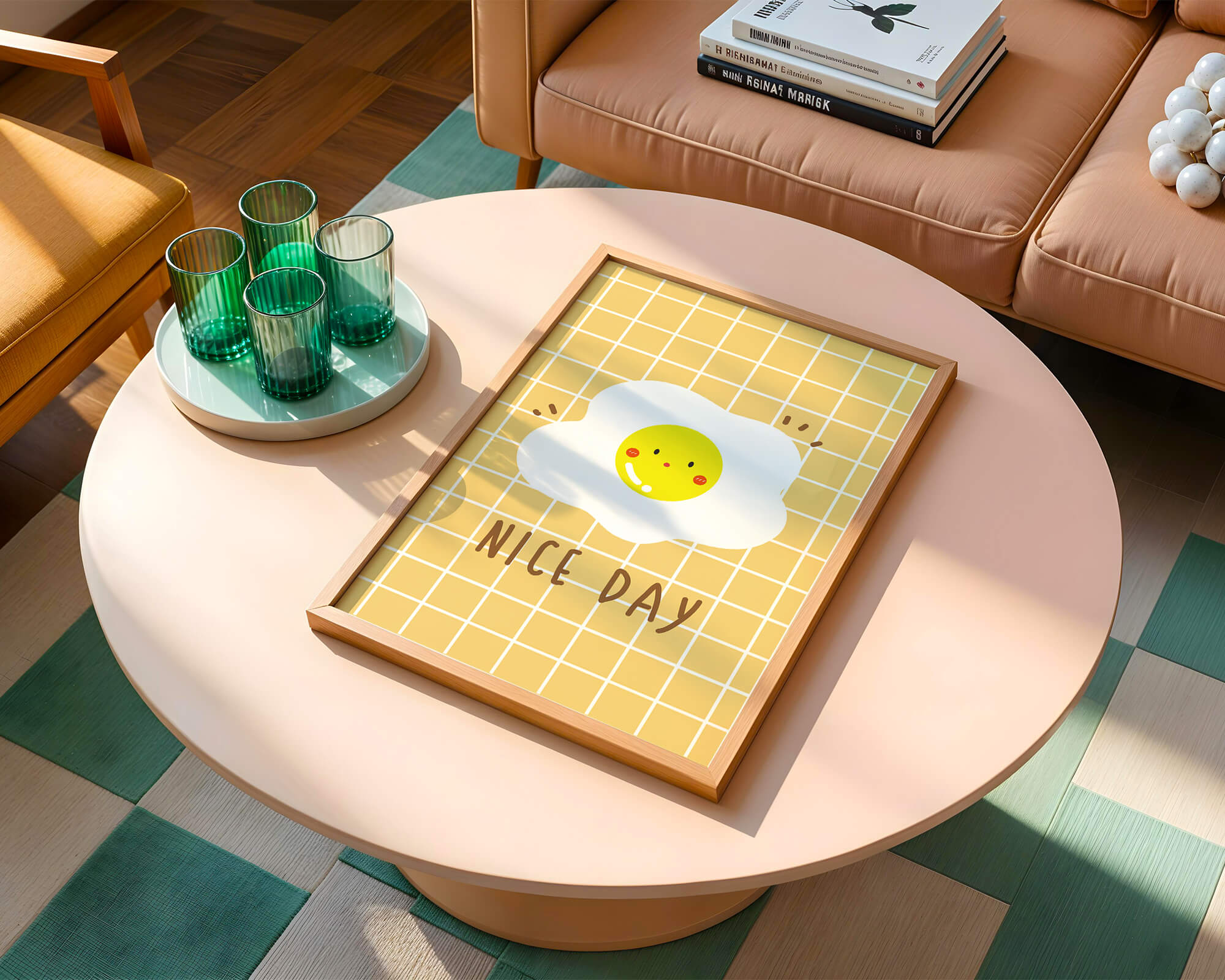 Cheerful egg illustration on yellow grid background