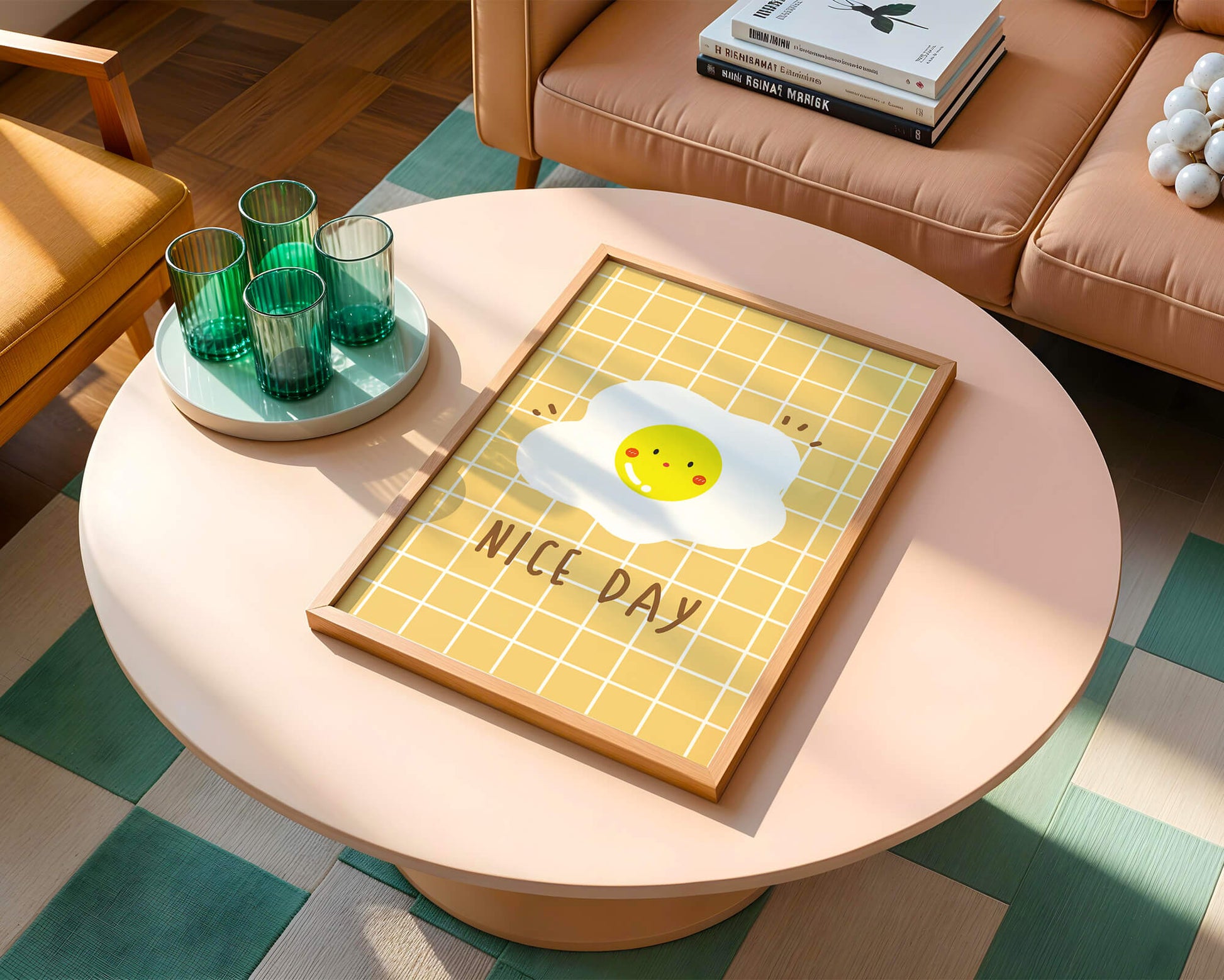 Cheerful egg illustration on yellow grid background