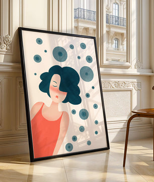 Dreamy Female Portrait with Abstract Circles in Modern Art Style - Mi tienda