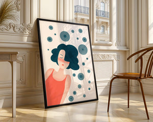 Dreamy Female Portrait with Abstract Circles in Modern Art Style - Mi tienda