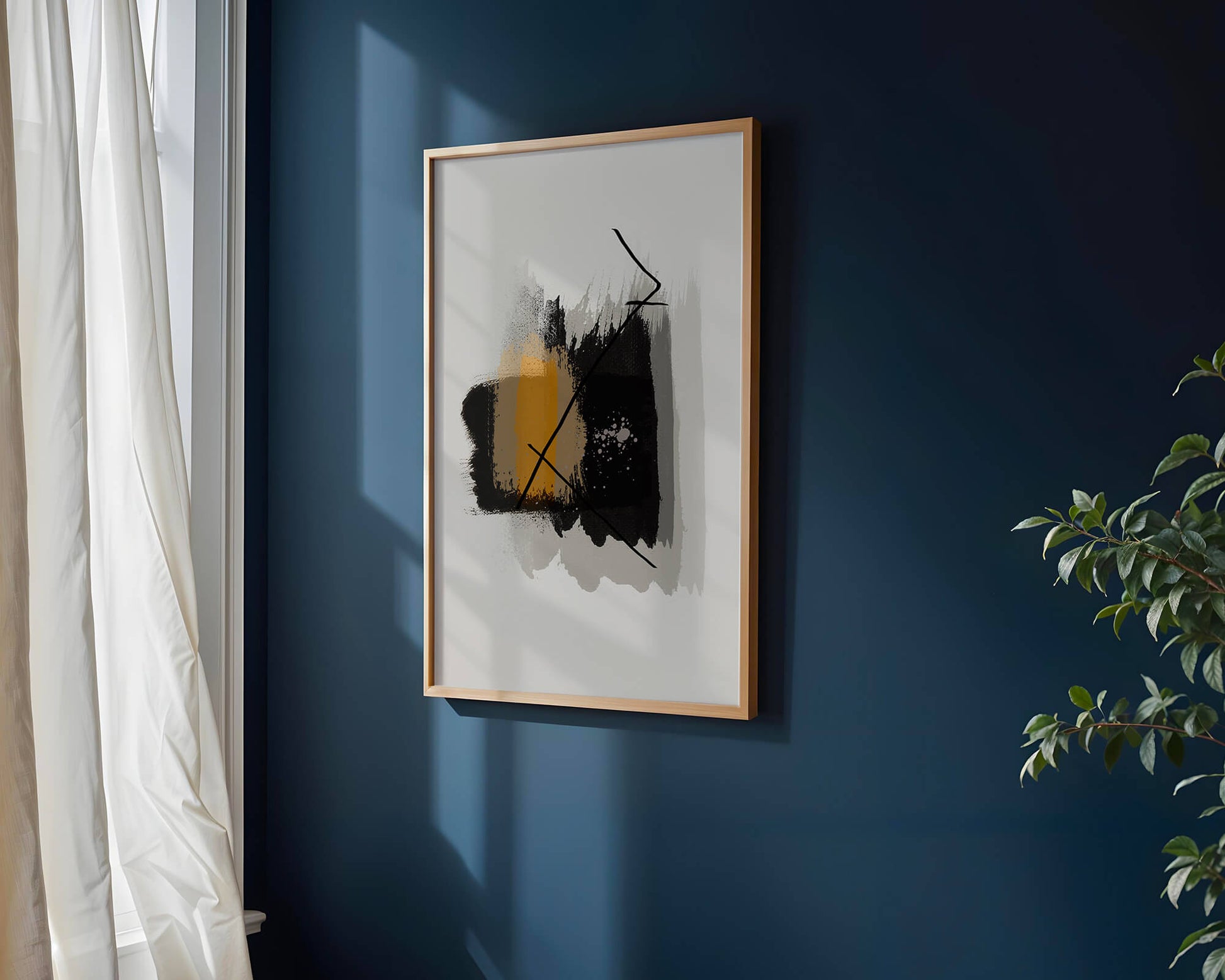 Abstract modern art with golden and black brush strokes