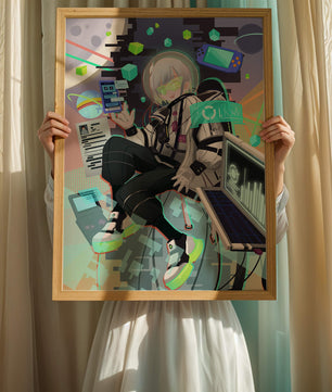 Conception de personnage numérique futuriste dans un décor spatial de science-fiction