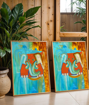 Pintura abstracta colorida de un elefante con tonos vibrantes y pinceladas artísticas