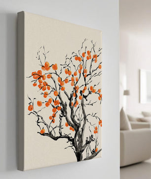 Elegant watercolor tree with vibrant orange fruit