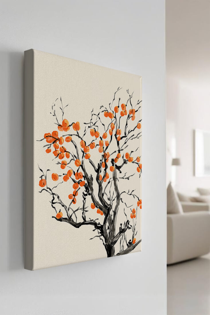 Elegant watercolor tree with vibrant orange fruit