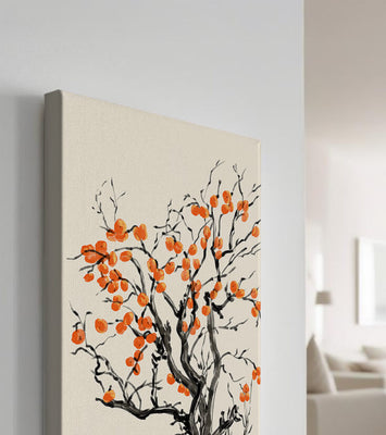 Elegant watercolor tree with vibrant orange fruit