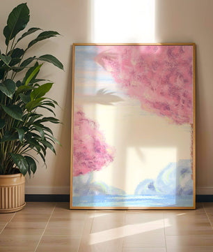 Serene Landscape with Cherry Blossom Trees and Tranquil Sky