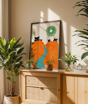 Playful Cats and Smiling Kiwi in Vibrant Hills