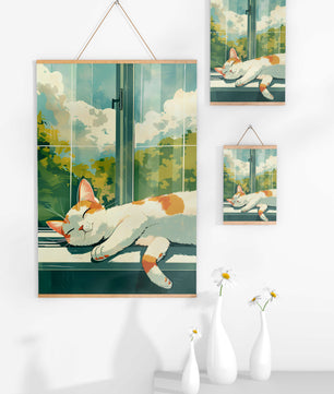 Peaceful Cat Napping by the Window with Sunlit Garden View - Mi tienda