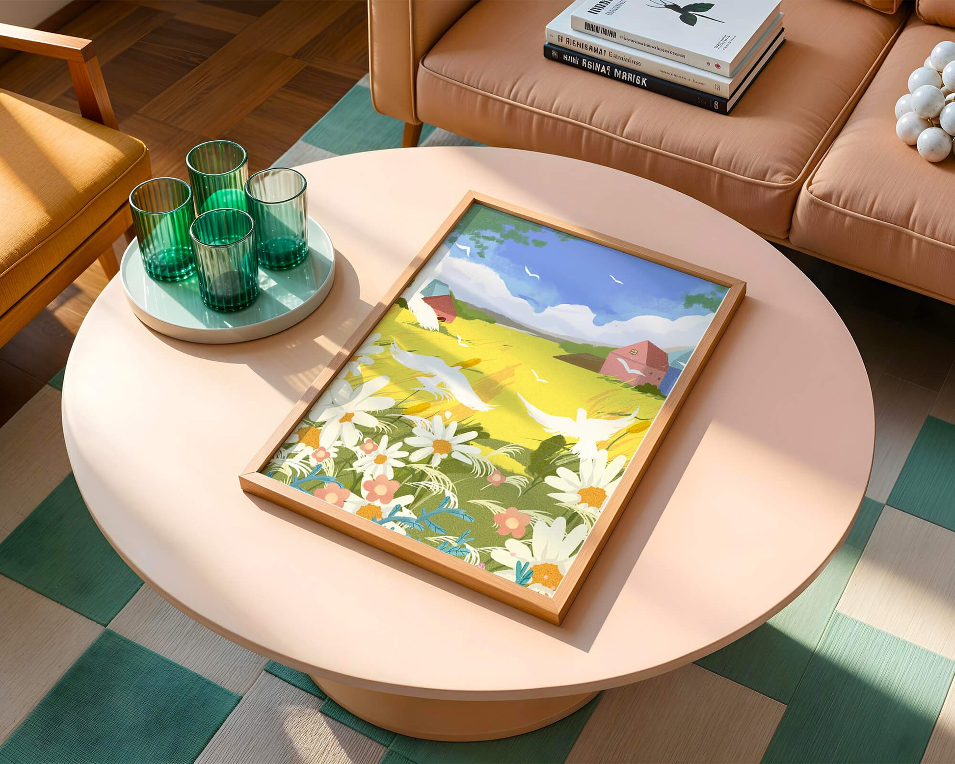 Summer Landscape with Birds and Flowers in a Pastoral Setting