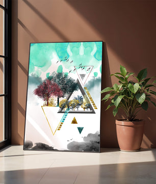 Abstract Geometric Landscape with Vibrant Trees and Birds - Mi tienda