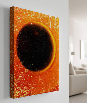 Abstract Representation of a Solar Eclipse with Vibrant Orange and Black Contrast