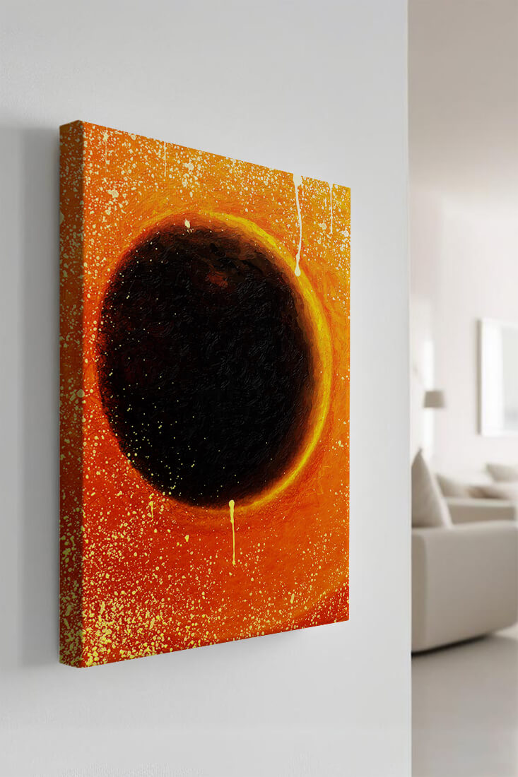 Abstract Representation of a Solar Eclipse with Vibrant Orange and Black Contrast