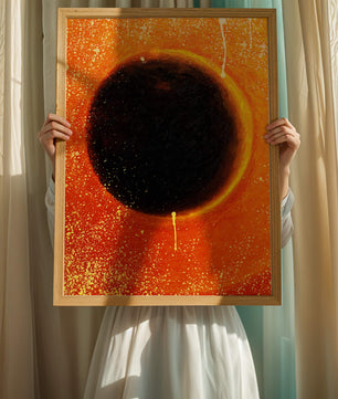 Abstract Representation of a Solar Eclipse with Vibrant Orange and Black Contrast