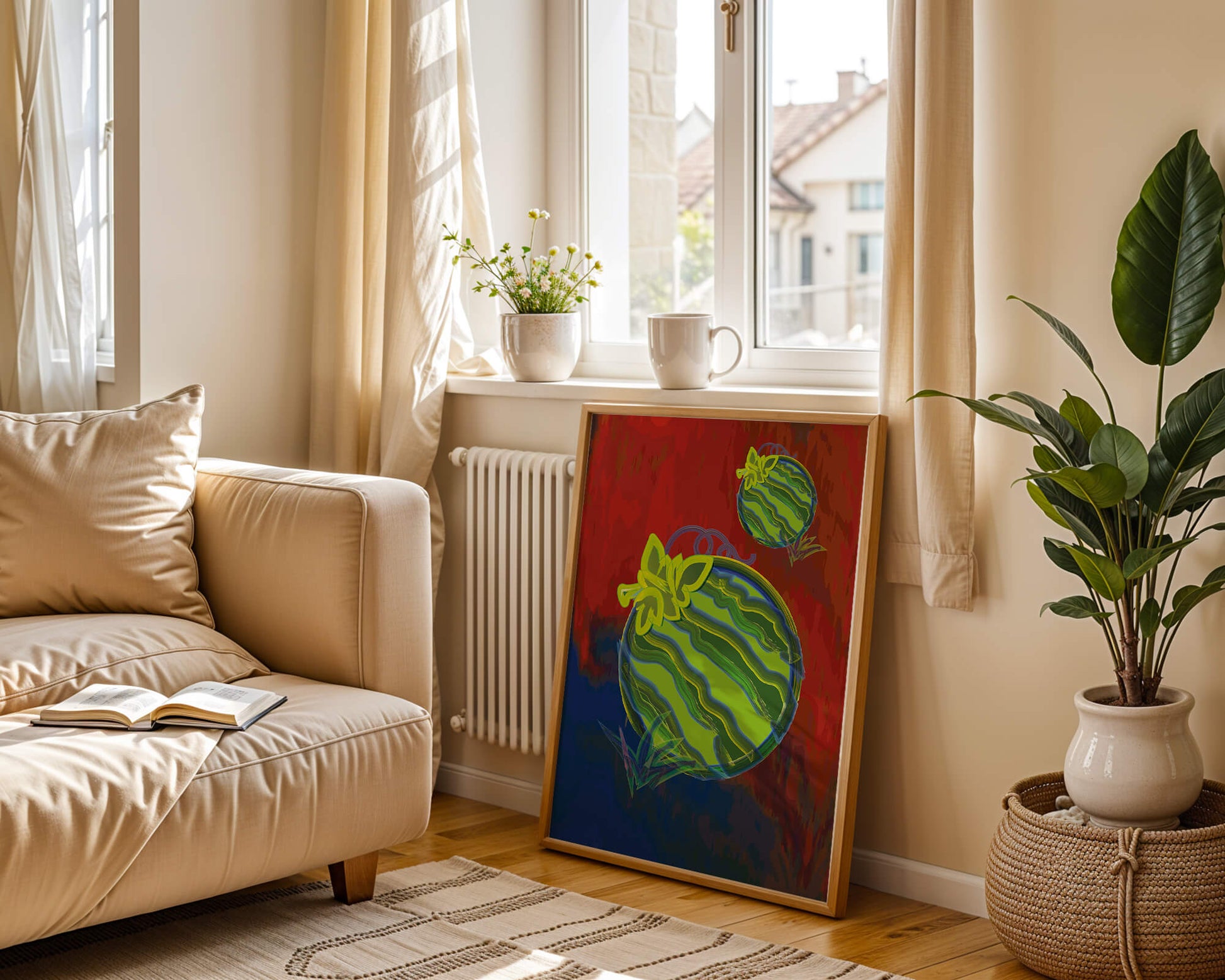 Abstract colorful watermelon artwork with vibrant background