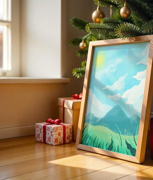 Sunny Day Overlooking a Mountain Landscape with Rolling Hills and Blue Sky