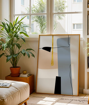 Abstrakte geometrische Kunst mit blauen und goldenen Akzenten