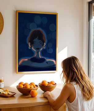 Illustration d'une femme avec des lumières bokeh et des boucles d'oreilles élégantes