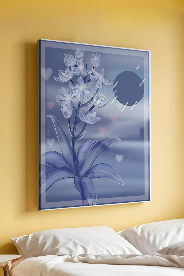 Delicate blue floral illustration with stylish geometric elements