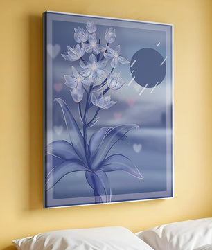 Delicate blue floral illustration with stylish geometric elements