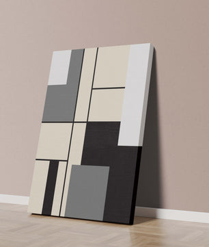 Abstraktes geometrisches Design mit gedämpften Farbtönen und kräftigen Linien