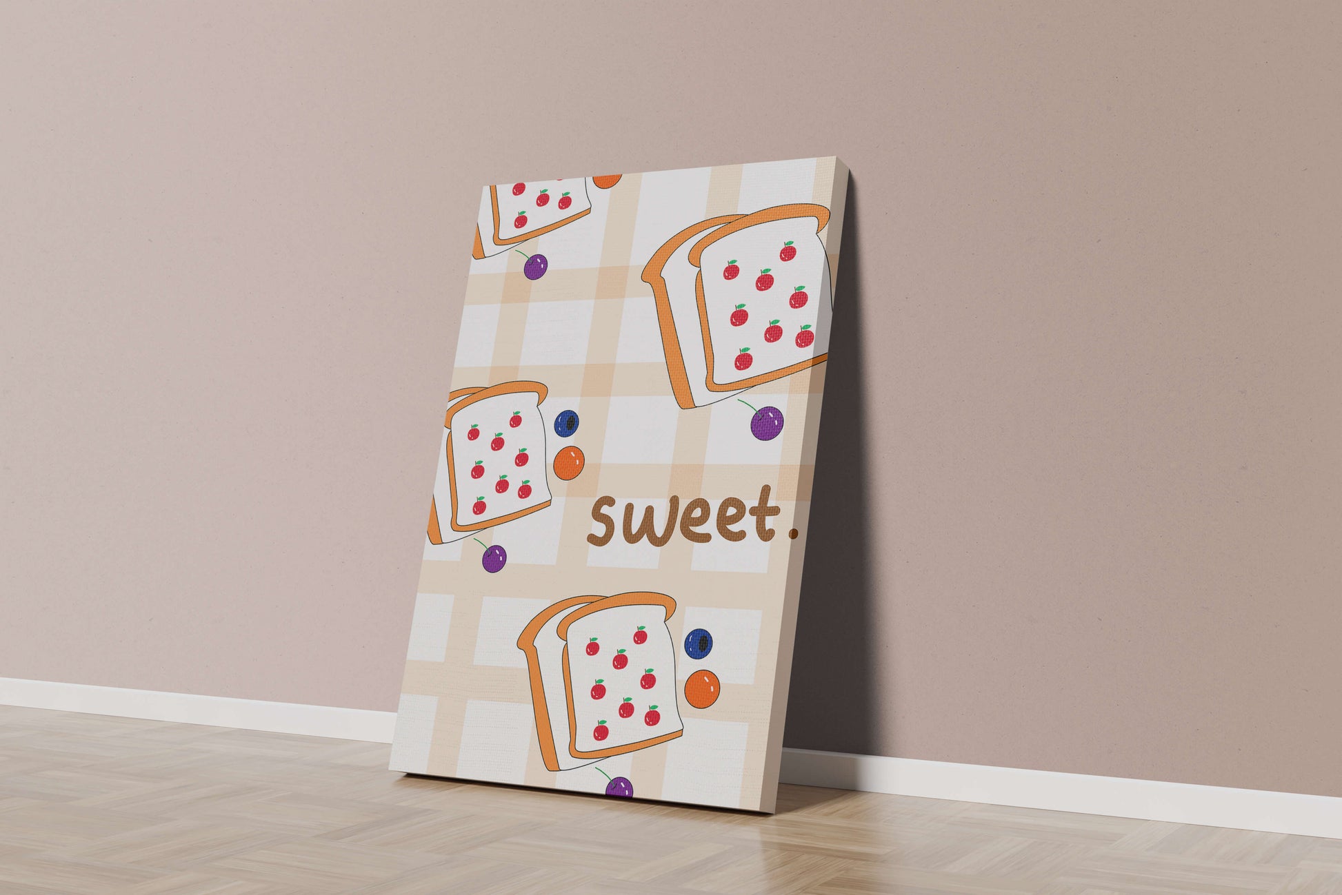 Playful toast pattern with fruit decor and text