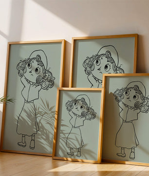Hand-Drawn Illustration of a Thoughtful Cartoon Character with Curly Hair and a Beanie