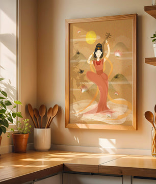 Serene Oriental Woman Playing Instrument Amidst Nature - Mi tienda