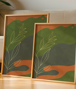 Abstrakte botanische Kunst mit Goldblatt auf buntem Hintergrund