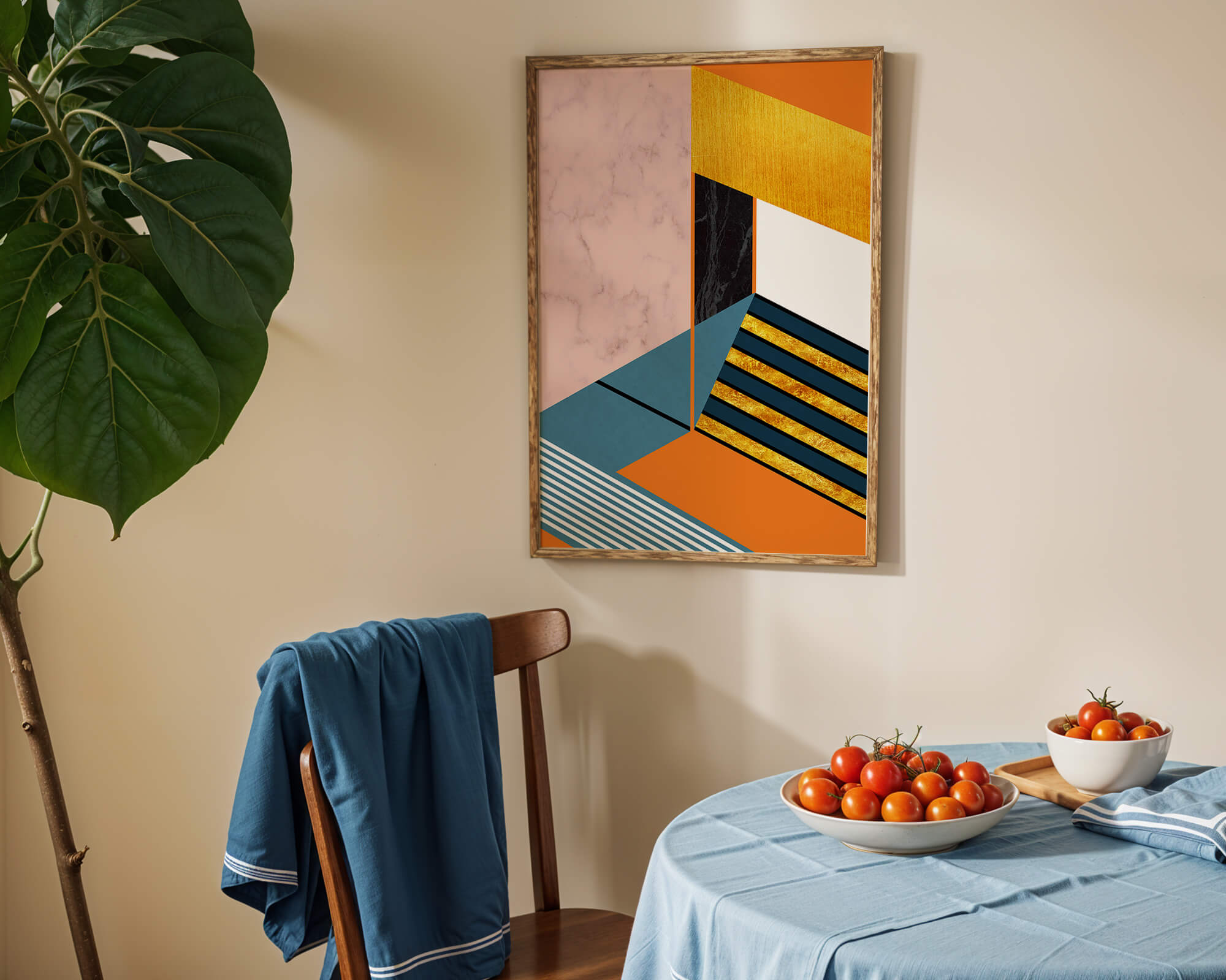 Abstract geometric design with marble and gold textures