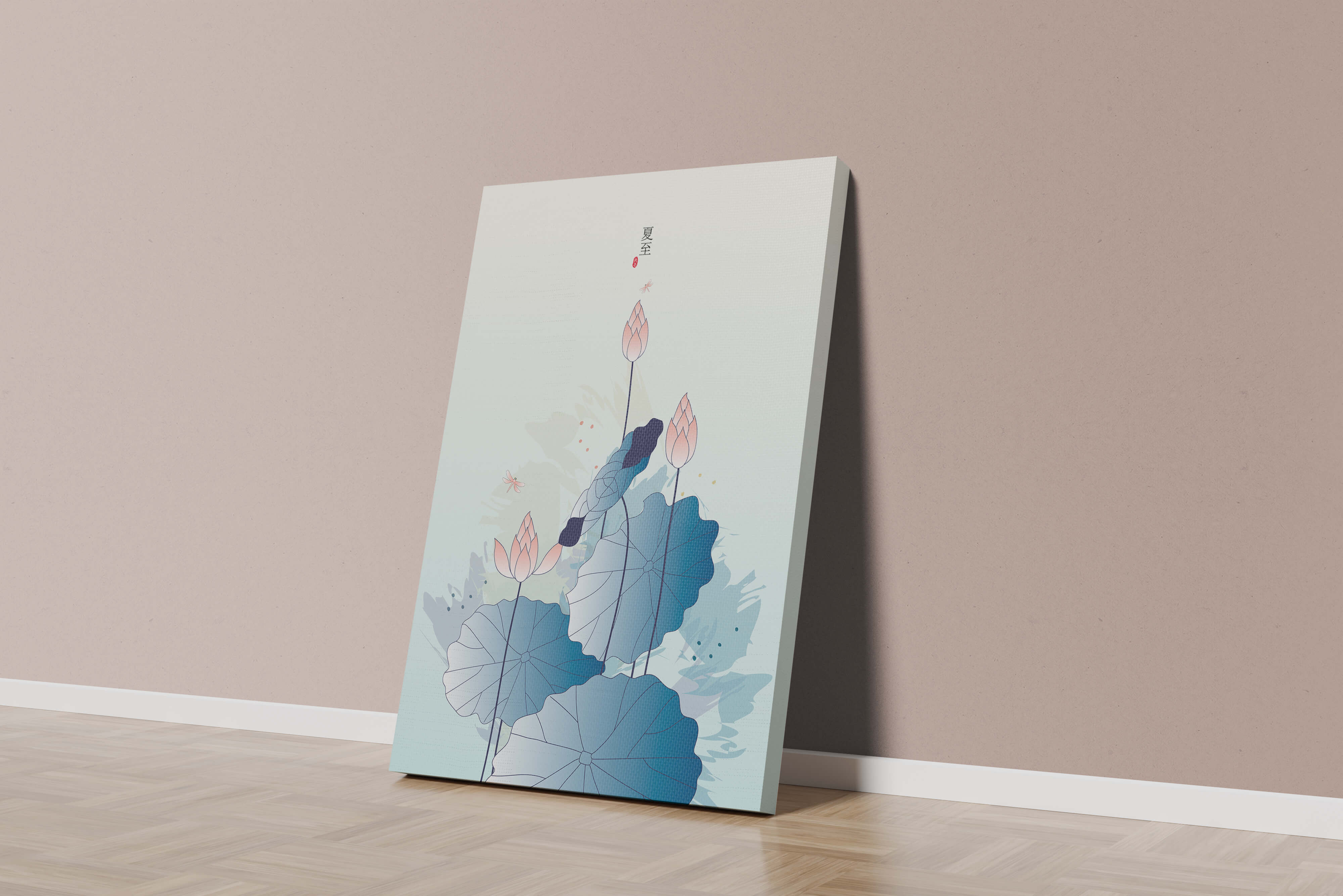 Lotus flower and dragonflies in elegant pastel illustration