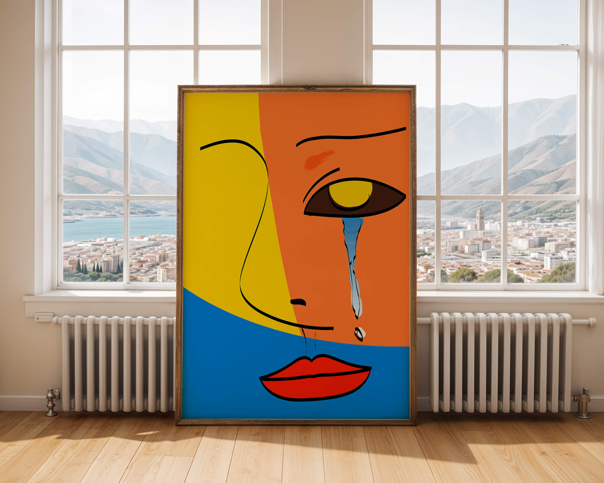 Colorful abstract face art with tear in modern style